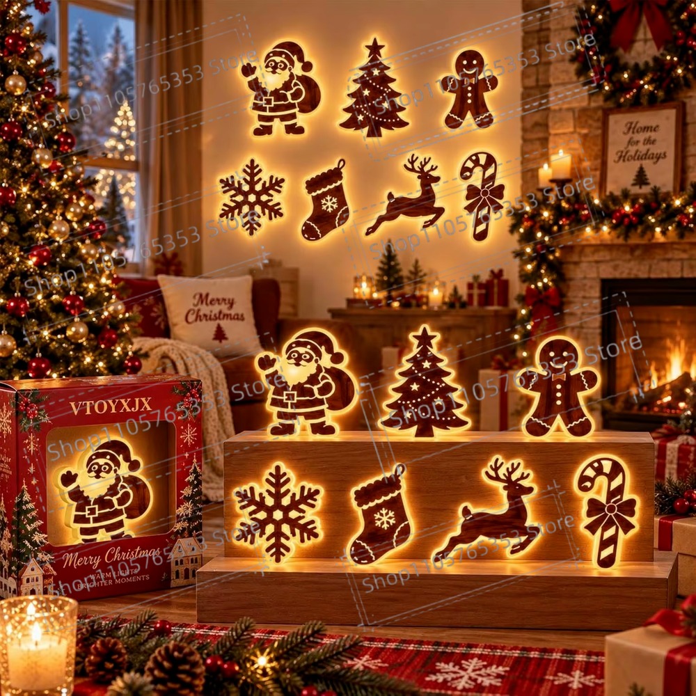 Lighting Christmas Decor - 2027年版、光るトナカイのクリスマスデコレーション。LEDライト付き、光るトナカイのウォールステッカー。屋外用、お祭りやホリデーシーズンに最適な3D木製装飾。
