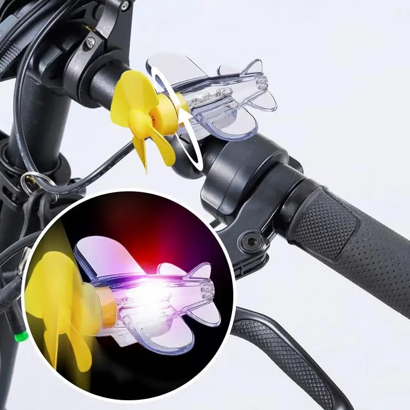 Lighting Decoration Ideas - 回転式飛行機型バイクハンドル装飾、風力LEDライト、安全運転警告、バイク装飾
