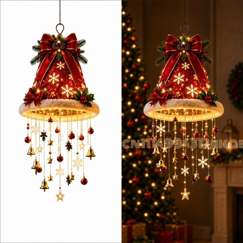ライト付きのサンタ帽型シャンデリア。屋内・屋外で使用できるク - Lighting Christmas Decor のレビューと価格