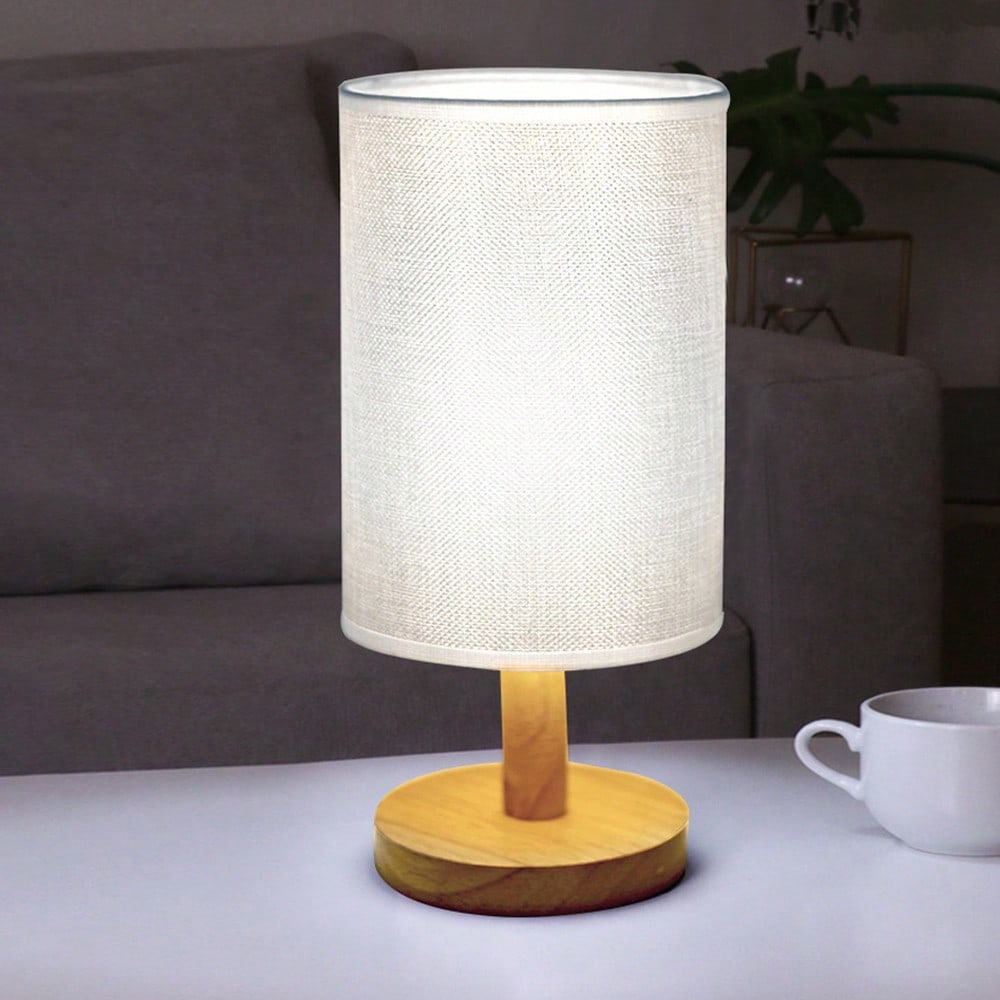 モダンな北欧風の木製と布製の装飾テーブルランプ。寝室のベッド - Lighting Christmas Decor のレビューと価格