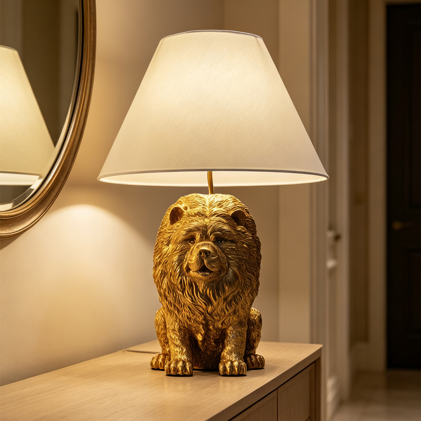 クリエイティブなチャウチャウの動物モチーフのレジン製デスクラ - Lighting Decor Bedroom のレビューと価格