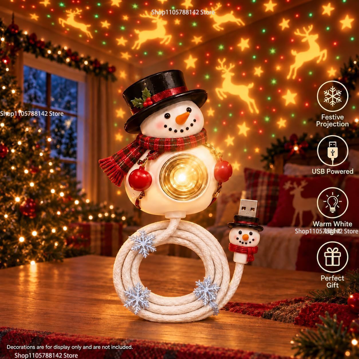 クリスマス・スノーマン・USBプロジェクターライト。角度調整 - Lighting Christmas Decor のレビューと価格