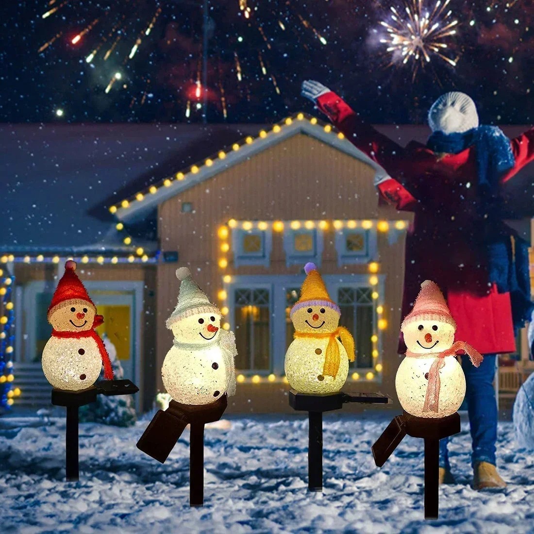 クリスマス雪だるまソーラーガーデンライト LED 防水屋外庭 - Lighting Christmas Decor のレビューと価格