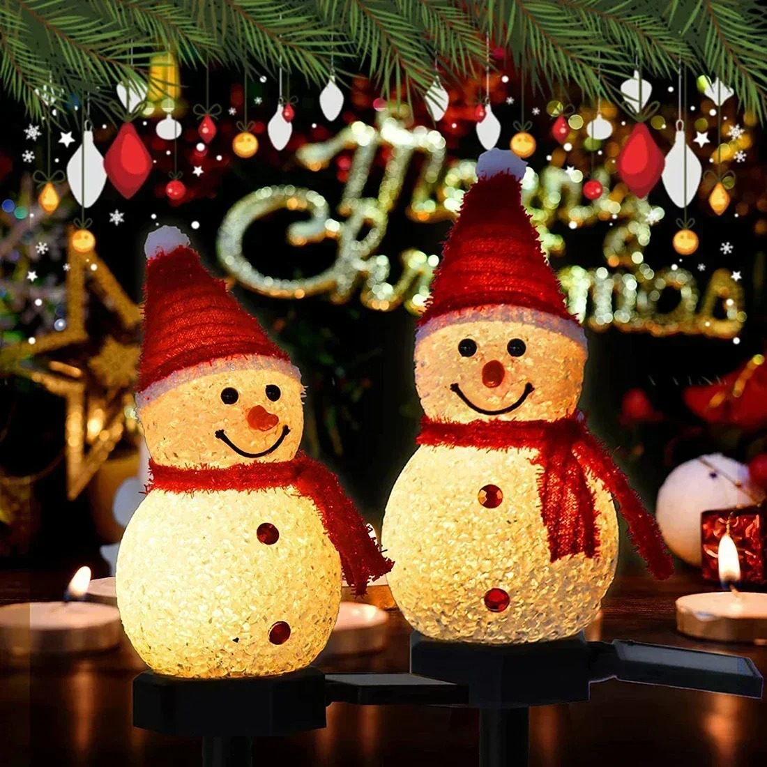 クリスマス雪だるまソーラーガーデンライト LED 防水屋外庭 - Lighting Christmas Decor のレビューと価格